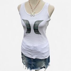 White Plaid Logo Hurley Tank Size Large Slim Fit